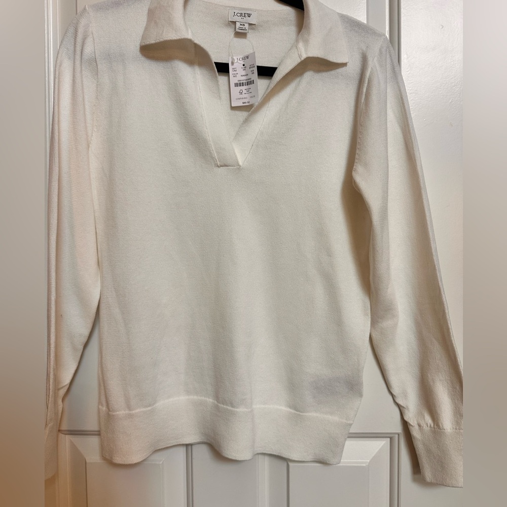 J.Crew Factory Ivory Collared Sweater XS NWT | Soft Lightweight Knit